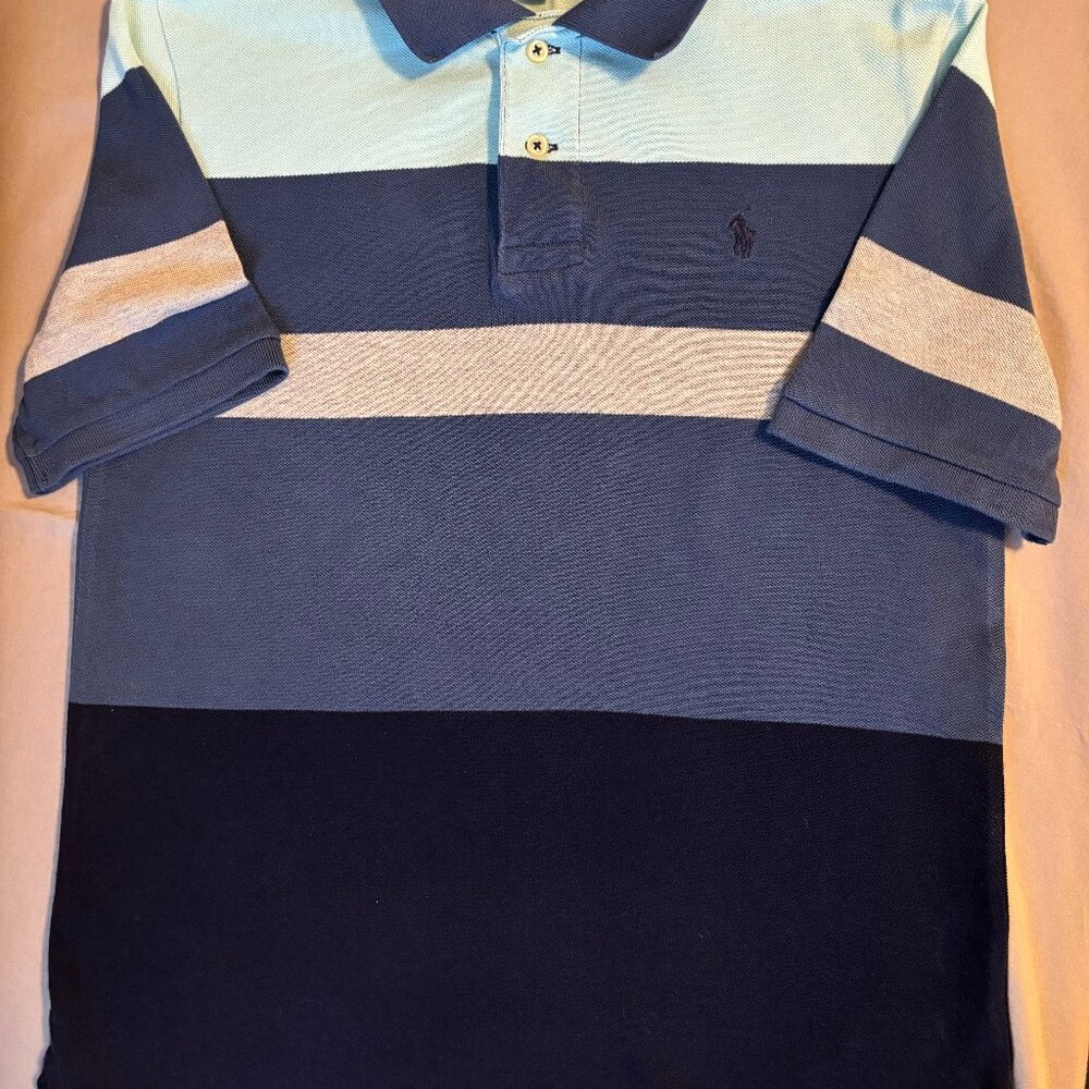 Polo Ralph Lauren Size L (14-16) Boys Shades of Gray & Blue Horizontal Stripes